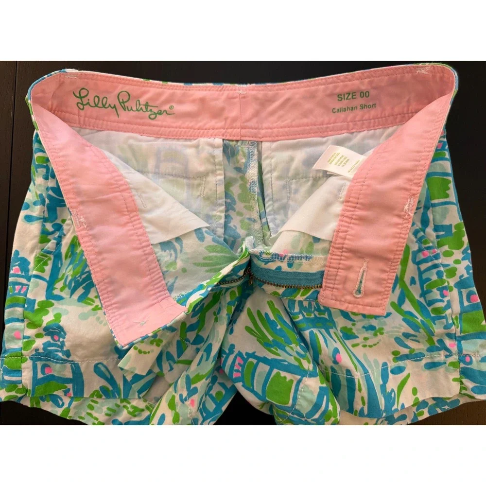 Lilly Pulitzer The Callahan Short Women's Size 00‎ Blue/Green 100% Cotton Preppy